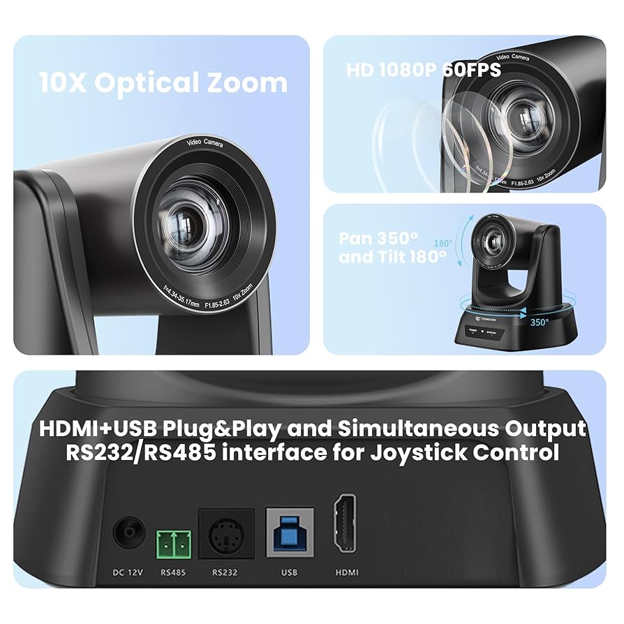 TONGVEIO HD 1080P PTZビデオカメラ Amazon.com: TONGVEO PTZ Camera HDMI/USB 10X Optical Zoom